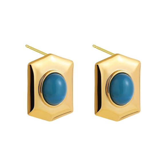 14K Gold Plated Square Turquoise Labradorite Semi Precious Gemstone Earrings*SL - Picture 1 of 3